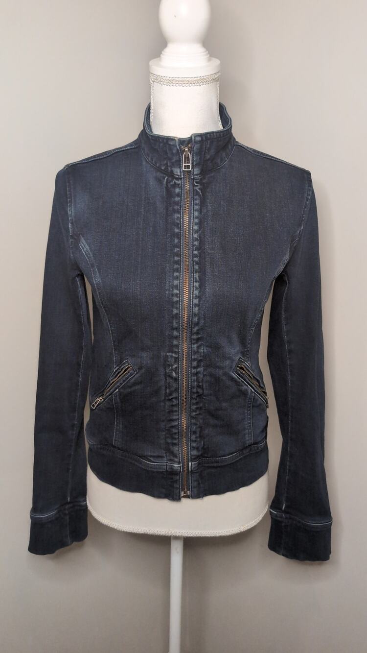 AG Adriano Goldschmied Dark Wash Stretch Denim Moto Jacket Small